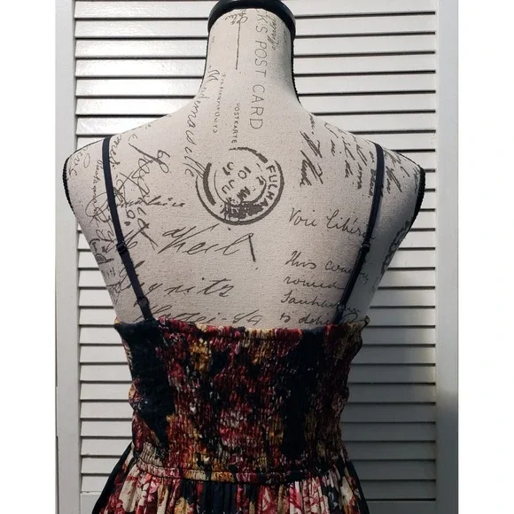 Band Of Gypsies Bustier Dress Women's Small Black Floral Strappy Smocked Bodice - Picture 5 of 9